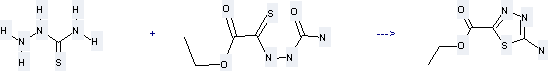 The 1, 3, 4-Thiadiazole-2-carboxylicacid, 5-amino-, ethyl ester can be obtained by Thiosemicarbazide and C5H9N3O3S.